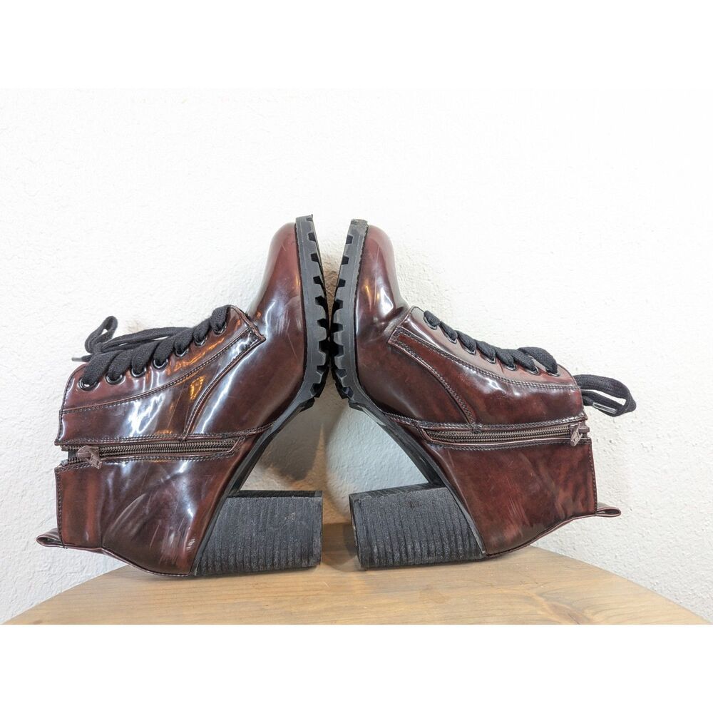 Vintage Block Heel Elisabet Bootie Size Wms 9.5 Burgundy Patent Goth Witchy - Picture 7 of 9